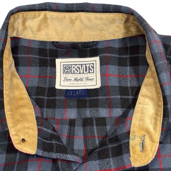 RSVLTS Flannel Shirt Shacket Mens XXL Gray Black Red Plaid Dare Mighty Things - Picture 2 of 11